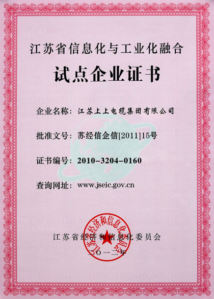 凯时集团被评为“江苏省信息化与工业化融合试点企业”