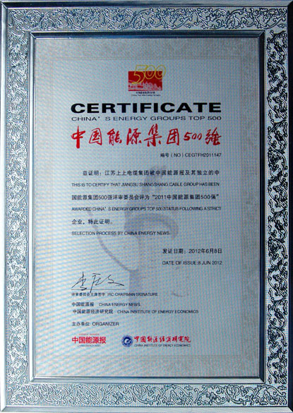 凯时荣获2011年“中国能源集团500强”